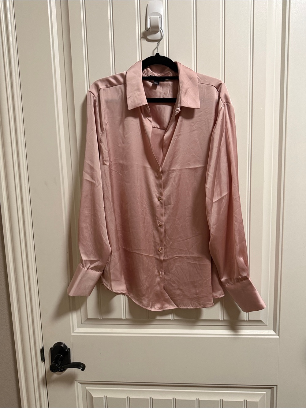 Women’s Pale Pink Satin Button-Down Shirt